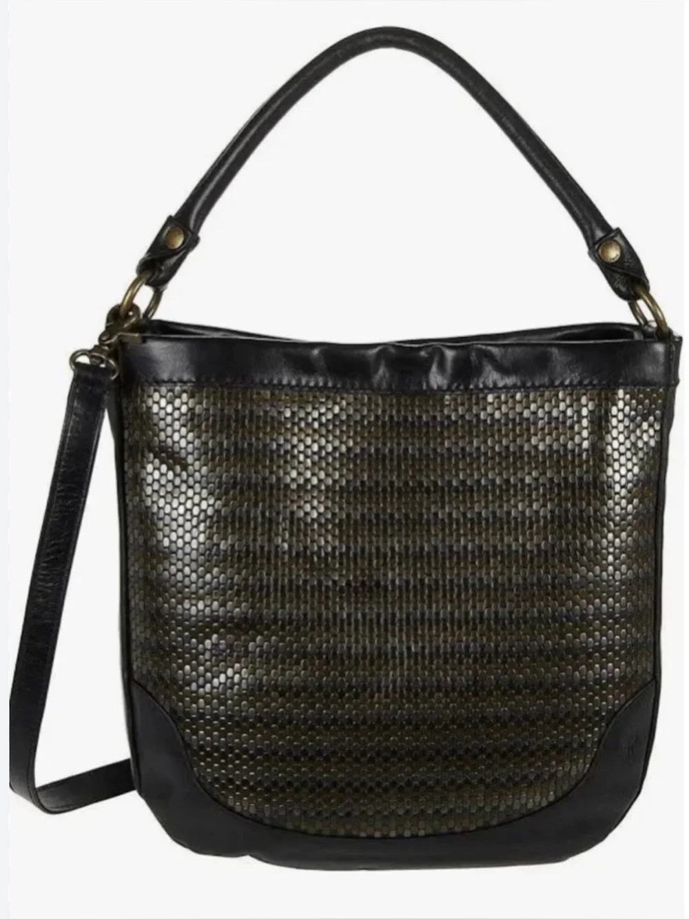 Frye Melissa Black Leather Studded Hobo Handbag